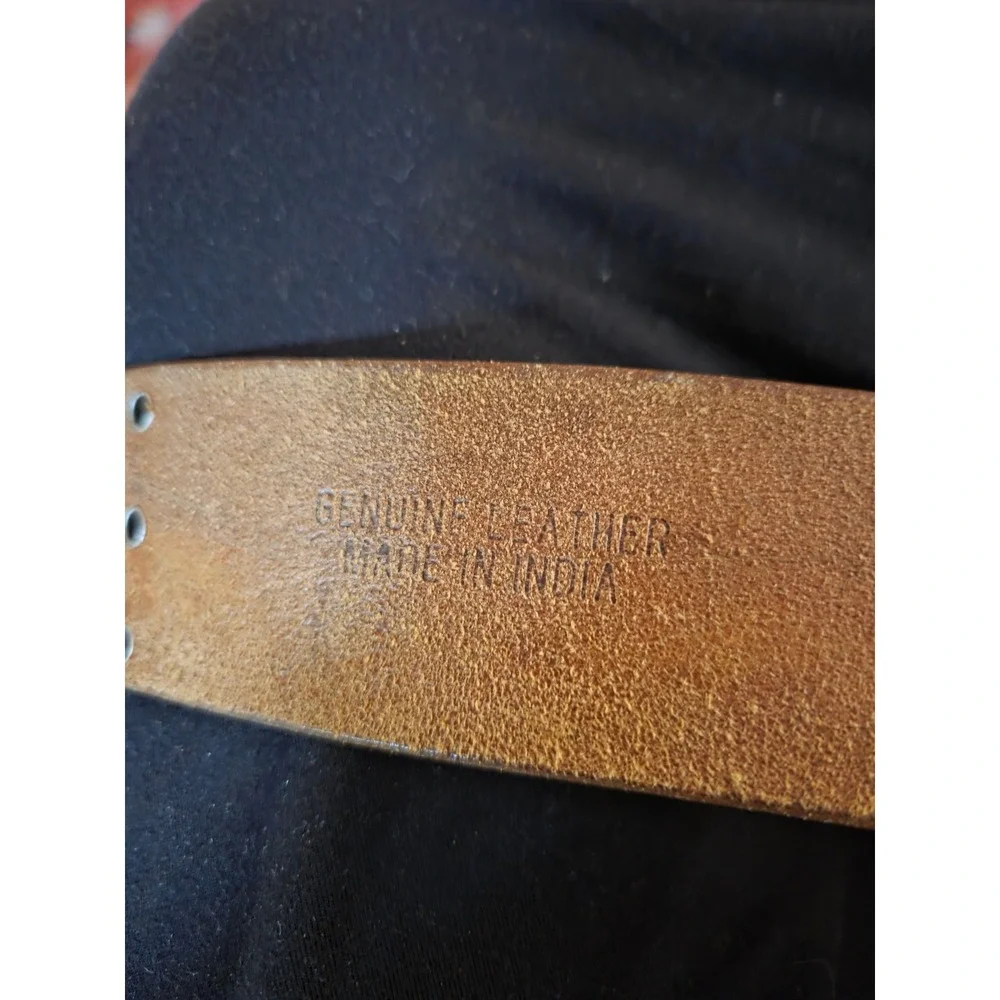 Brown Y2K Genuine Leather Wide Grommet Belt Silver D-Ring Buckle Boho